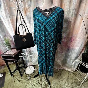 📌Catherines Embellished Neckline Midi Teal, Blue, Black Dress w/ Ruffled Bottom